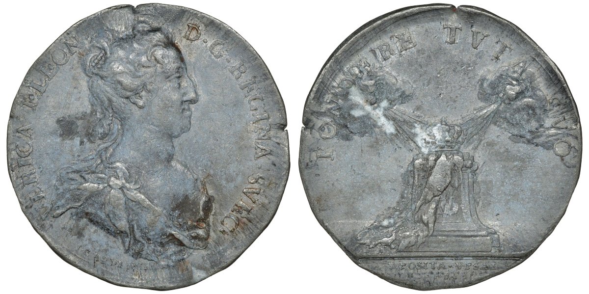 Швеция оттиск медали 1719 на коронацию Ульрики Элеоноры в Упсале 17 марта 1719 года, диаметр 40,5 мм., вес 17,5 гр. цинк 00-00