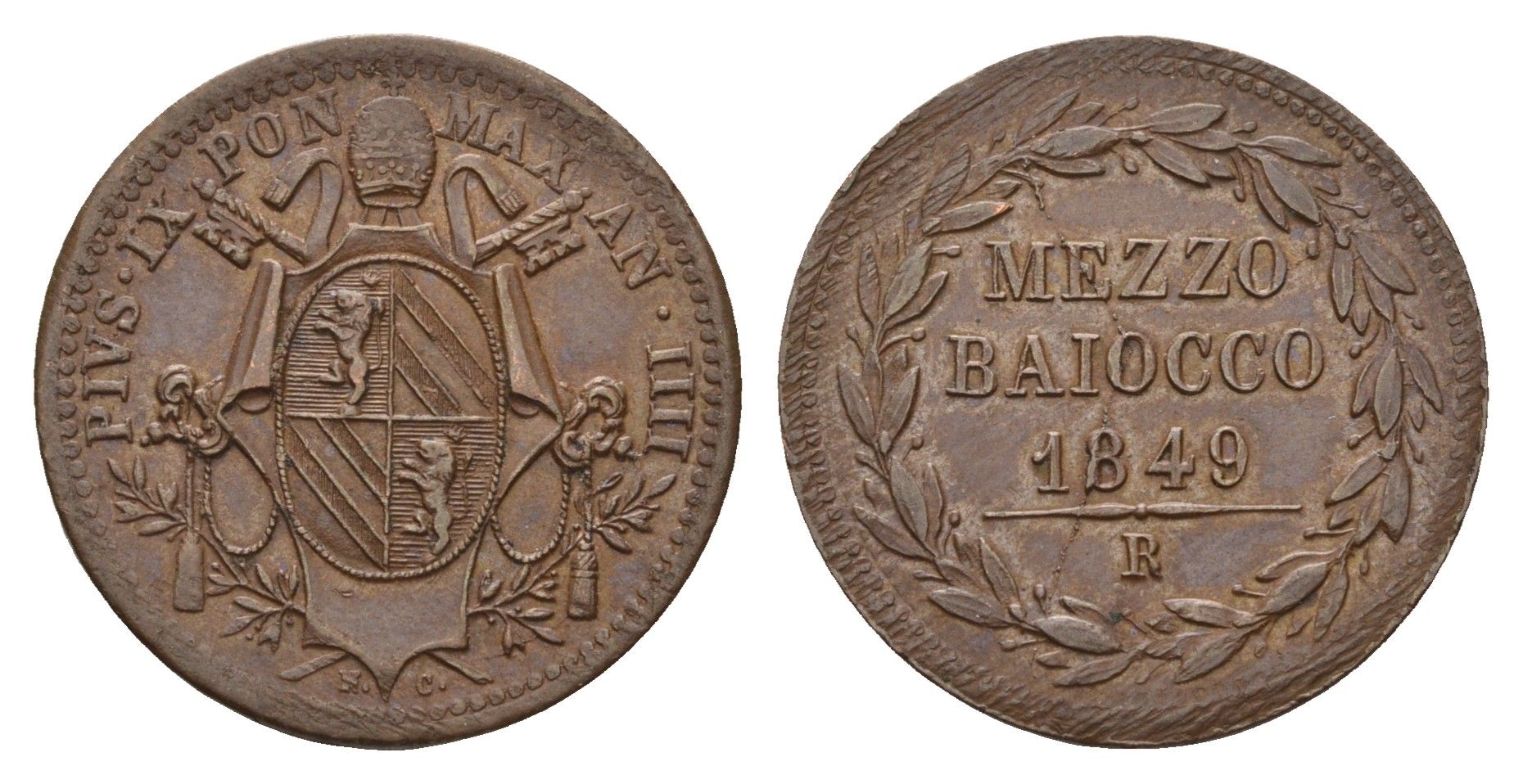 Папская Область 1/2 байокко 1849 KM 1340 медь 441-1313