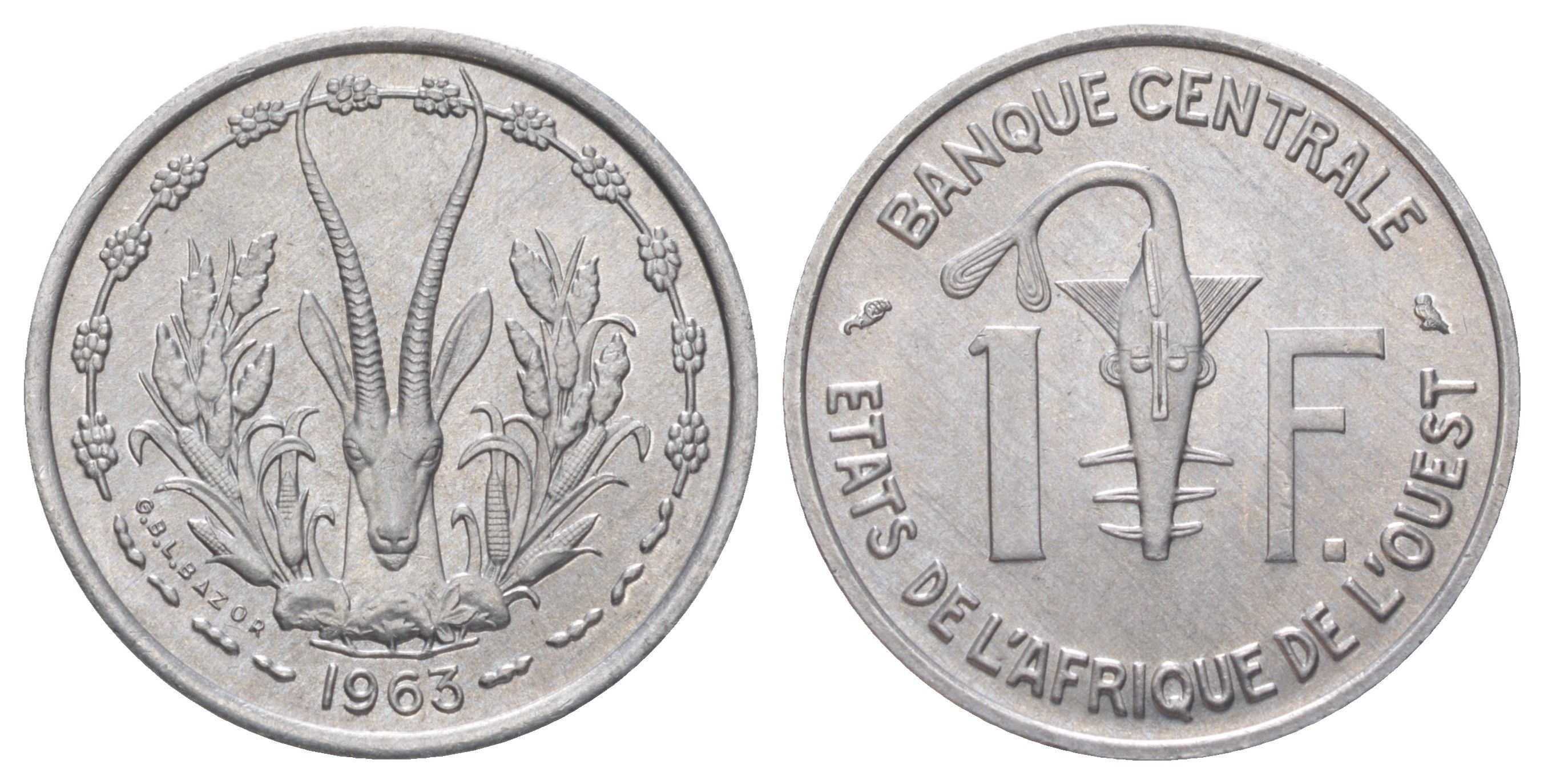 Западная Африка (BCEAO) 1 франк 1963 KM 3.2 алюминий UNC 4606-1252
