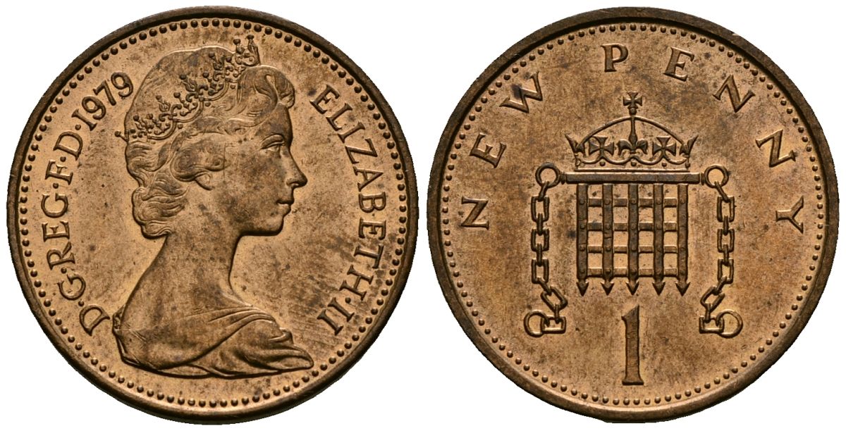 Великобритания 1 пенни 1979 Елизавета II (1952-2022) KM 915, Spink 4237 (B1) бронза 4548-541