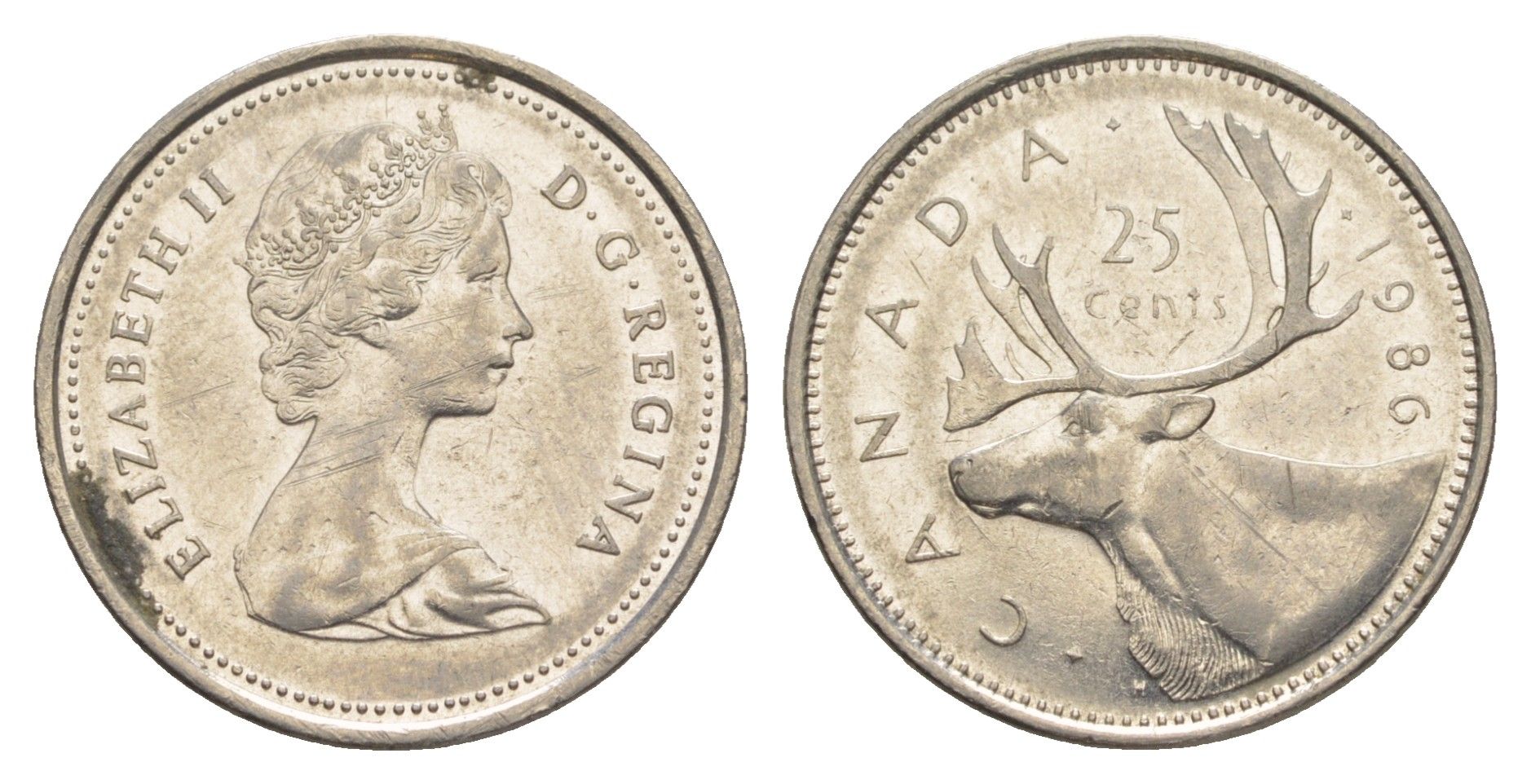 Канада 25 центов 1986 Елизавета II (1952-2022), олень KM 74 никель 4638-533