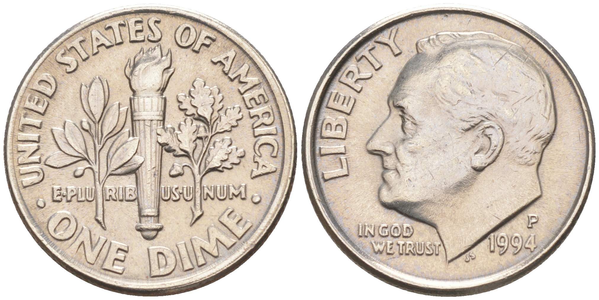 США 10 ЦЕНТОВ = 1 ДАЙМ 1994 P, РУЗВЕЛЬТ KM 195a медь плакированная медно-никелем 188-716