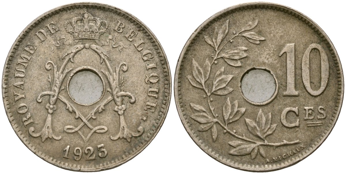 Бельгия 10 сантимов 1923 BELGIQUE, Альберт I (1910 - 1934) KM 85 медно-никель 4132-225