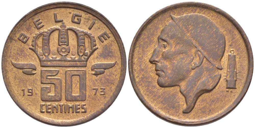 Бельгия 50 сантимов 1973 Belgie, Бодуэн I (1951-1993) KM 149.1 бронза 116-1021