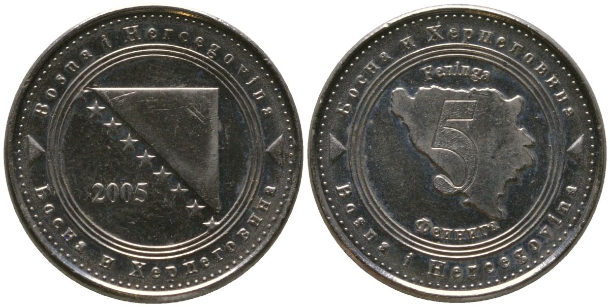 Босния и Герцеговина 5 фенингов 2005 KM 121 сталь плакированная никелем 4549-141