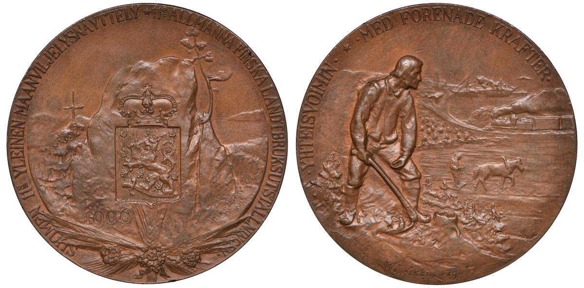 Финляндия медаль 1906 11-й Финляндская сельскохозяйственная выставка в г. Куопио, Берлин Bostroom II, s. 180. № I бронза    10-003-13