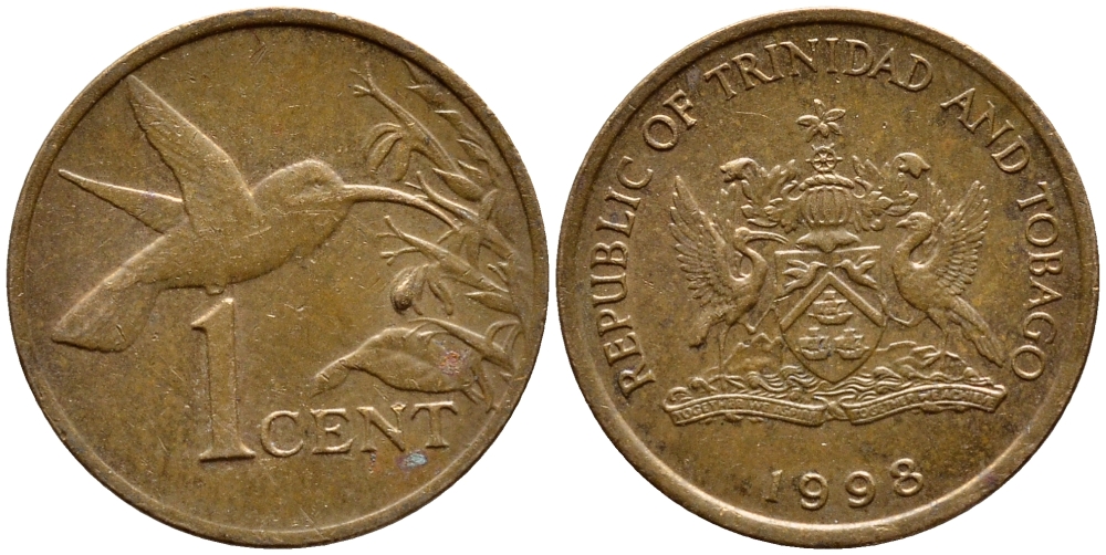 Тринидад и Тобаго 1 цент 1998 колибри KM 29 бронза 4396-1026