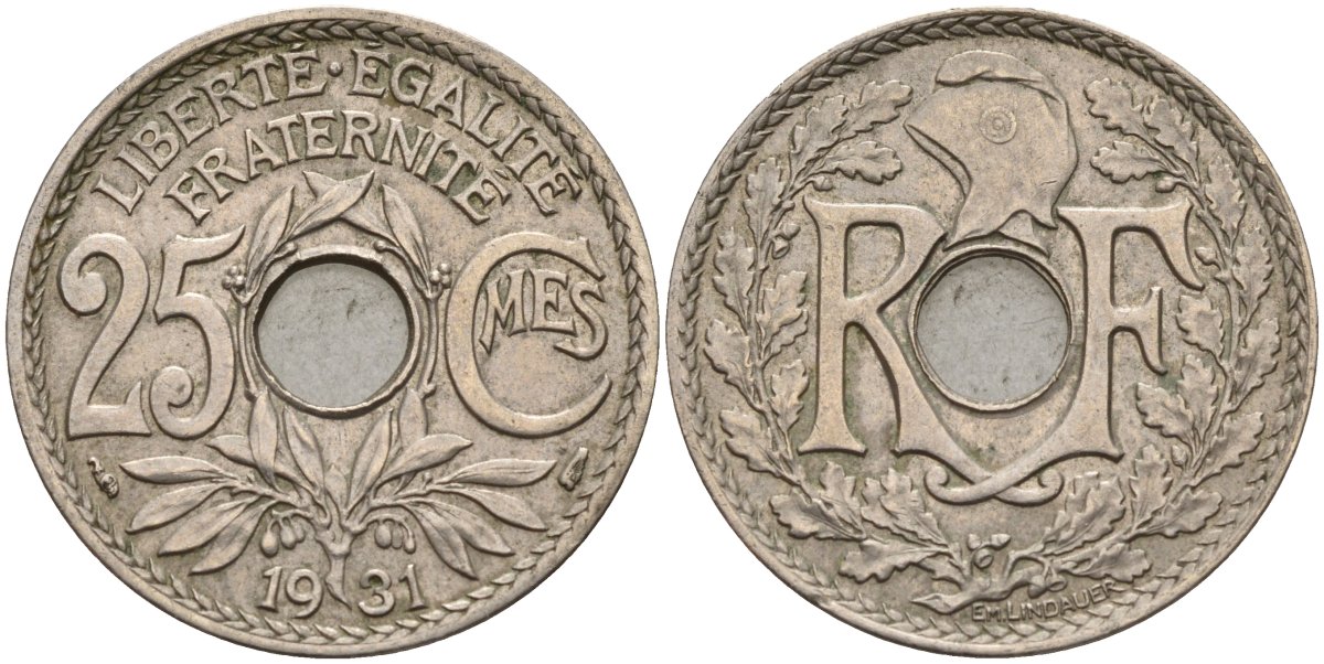 Франция 25 сантимов 1931 KM 867a, Le Franc 171.7 медно-никель 4143-445