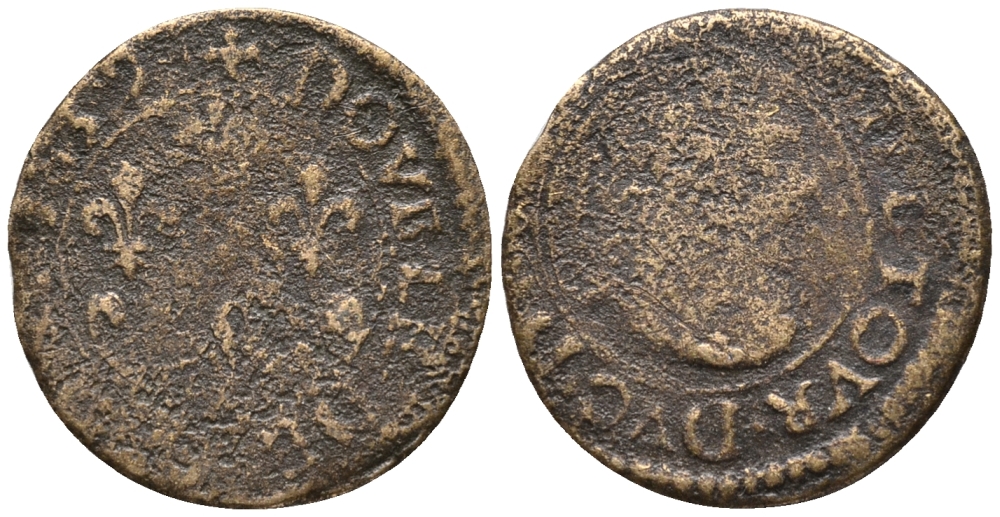 ФРАНЦИЯ ДВОЙНОЙ ТОРНУА 1632 ЛУИ XII (1610-1643) KM 72 медь 46-753