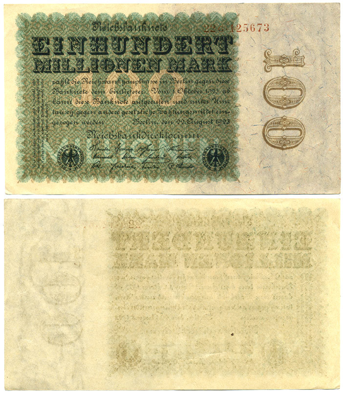 ГЕРМАНИЯ 100000000 МАРОК 1923 Pick 107а бумага 7547-53-1