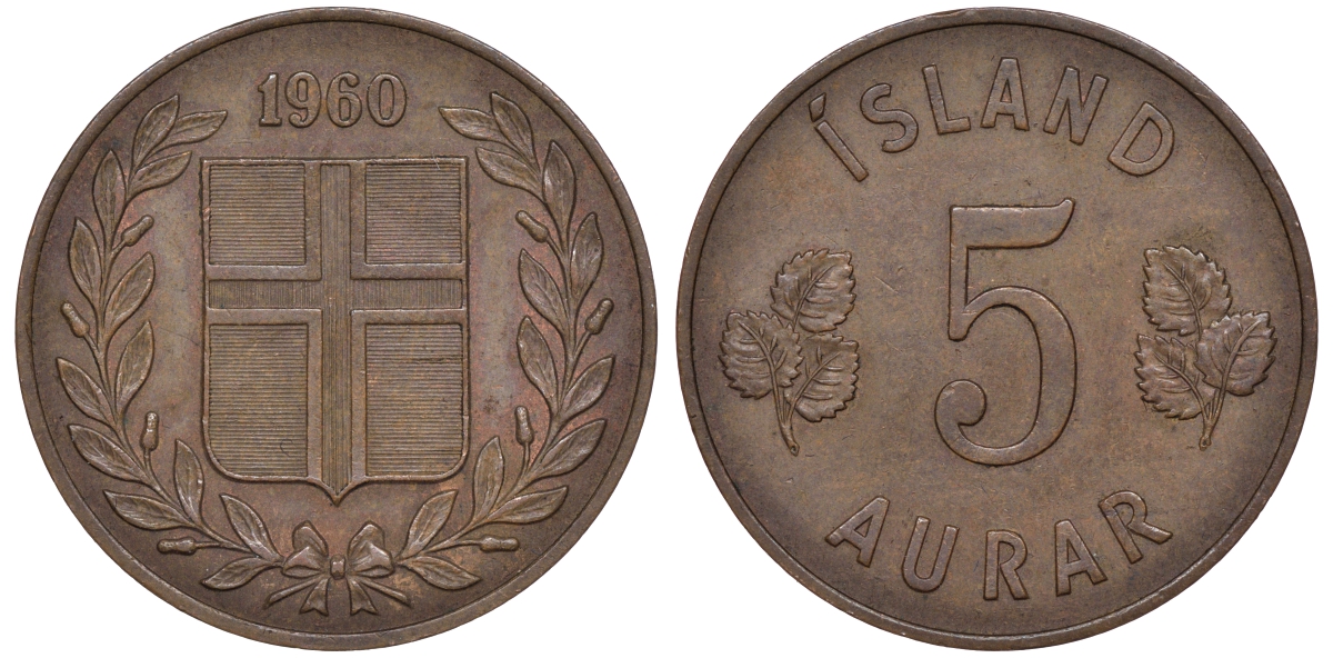 Исландия 5 эйре 1960 KM 9 бронза 4606-555