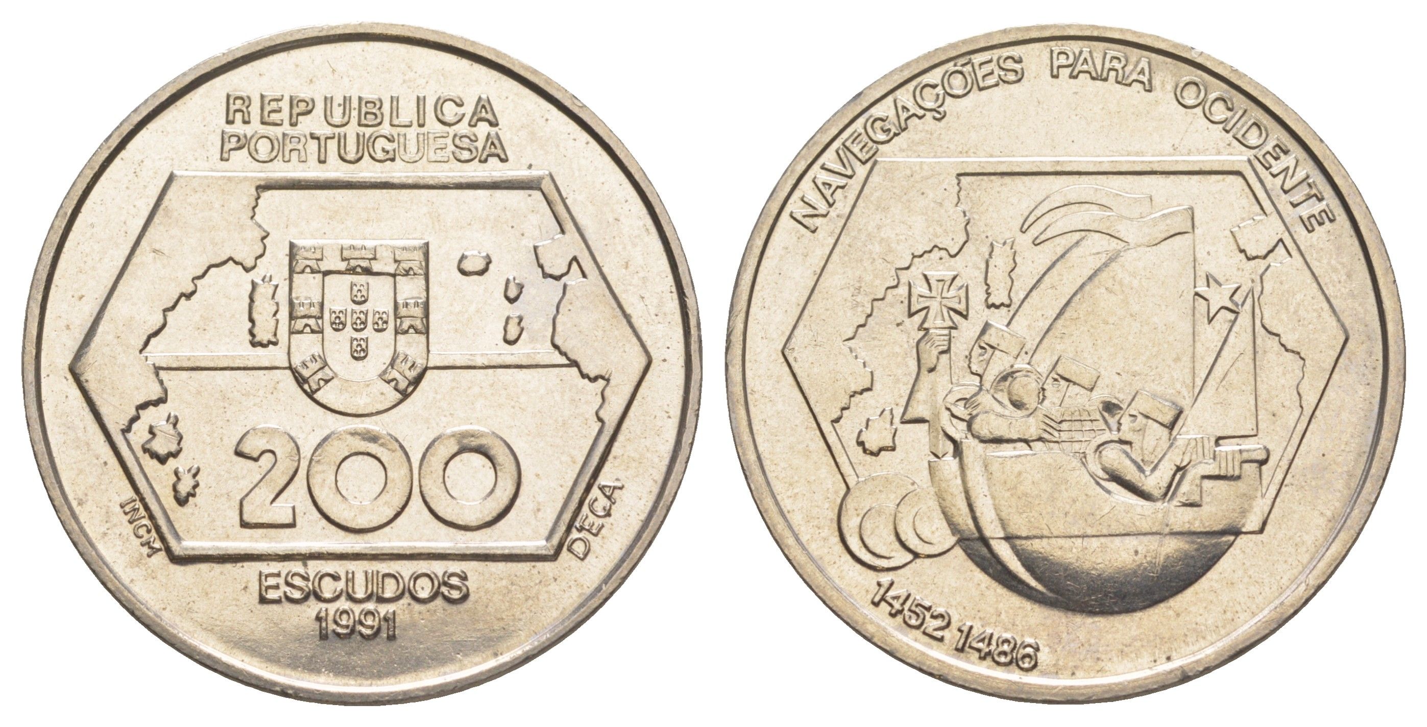 Португалия 200 эскудо 1991 Навигация на запад KM 659 медно-никель UNC 1101-5-34