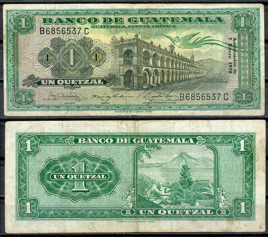 Гватемала 1 кетсаль 1970 Наследие Серро-дель-Кармен, Озеро Атитлан Pick 52 g (1)  бумага   7217-60-1-1