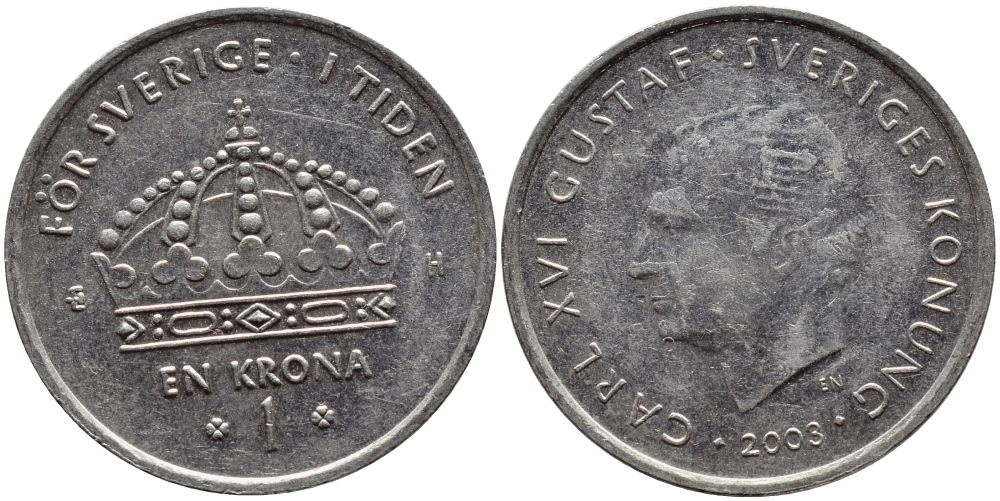 Швеция 1 крона 2003 Карл XVI Густав (1973- ) KM 894 медно-никель 4179-1242