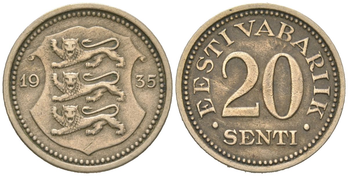 Эстония 20 центов 1935 Республика (1918-1941) KM 17 никель бронза 4615-1111