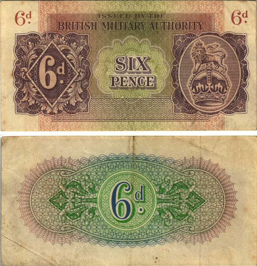 АНГЛИЯ 6 ПЕНСОВ 1943 ВОЕННЫЙ ВЫПУСК Pick M1 бумага VF 7551-11-1-1