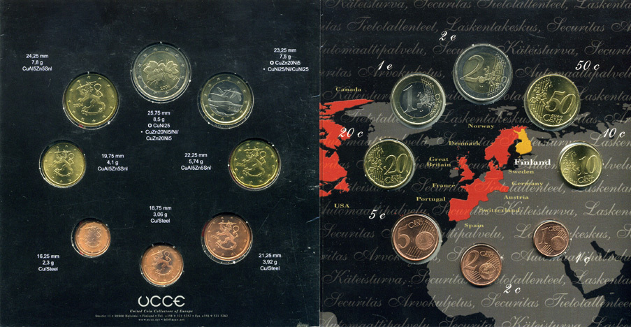 Финляндия евронабор из 8 монет 2004 службы обеспечения порядка и безопасности, в оригинальном буклете  биметалл  UNC  5-6-1-12
