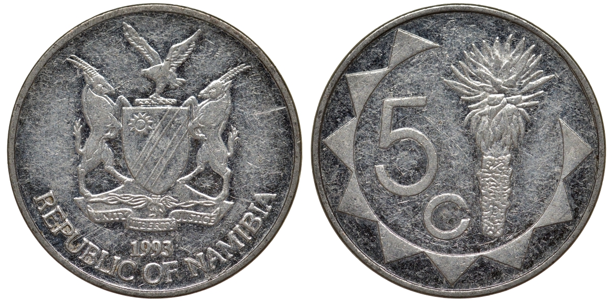 Намибия 5 центов 1993 KM 1 никелированная сталь 4164-518