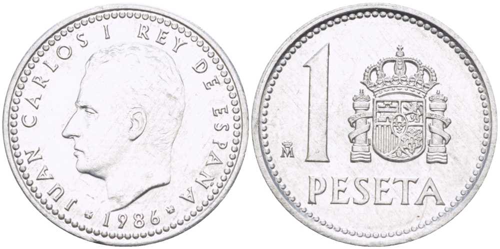 Испания 1 песета 1986 M, Хуан Карлос I (1975-2014) KM 821 алюминий 213-143