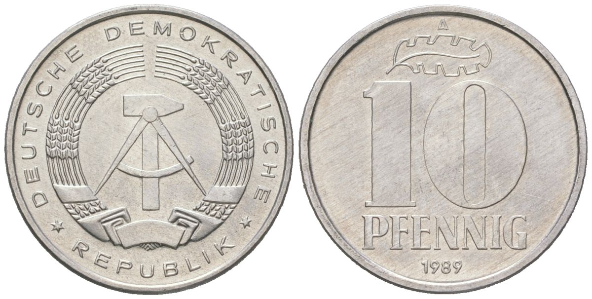 ГДР 10 пфеннигов 1989 A KM 10 алюминий aUNC 201-1122