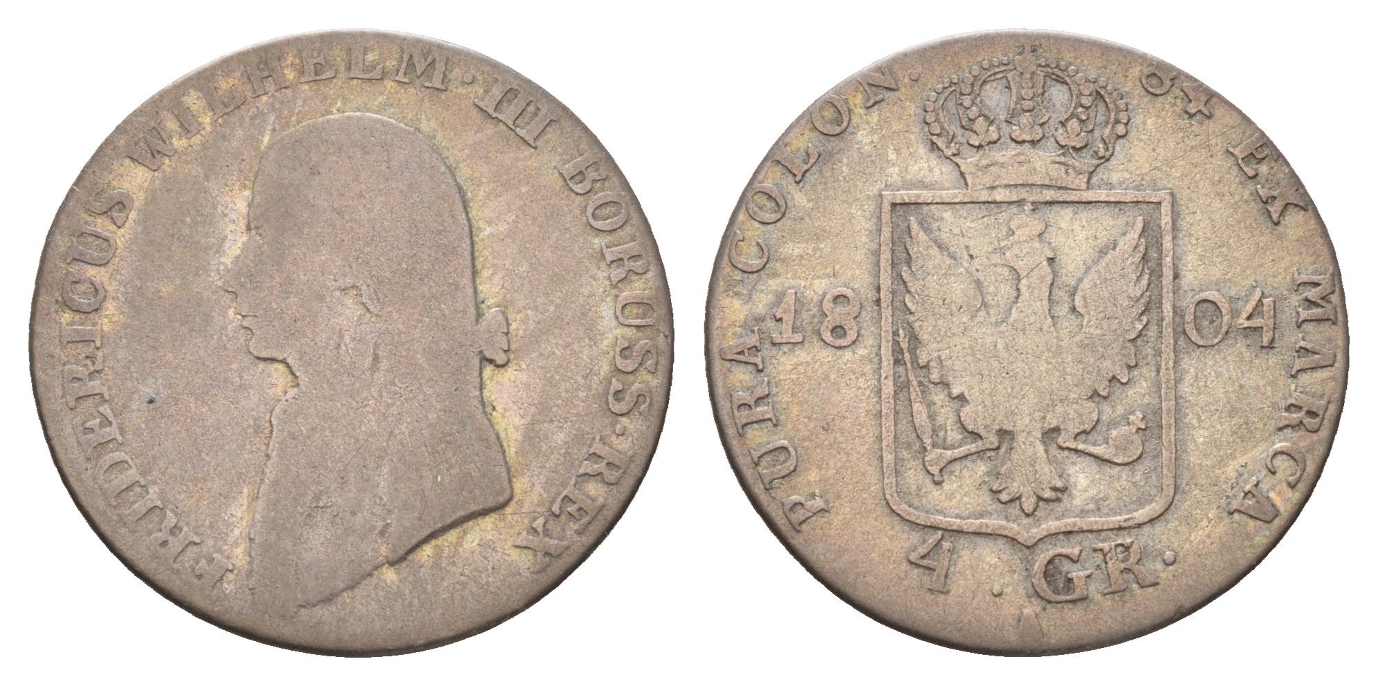 Пруссия 4 гроша 1804 A, Фридрих Вильгельм III (1797-1840) KM 370 серебро 4122-512