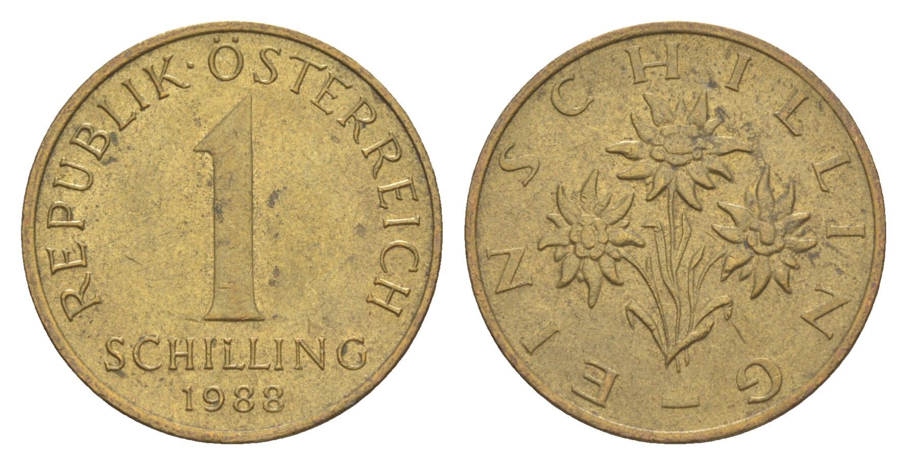 Австрия 1 шиллинг 1988 KM 2886 алюминиевая бронза UNC 4561-1244