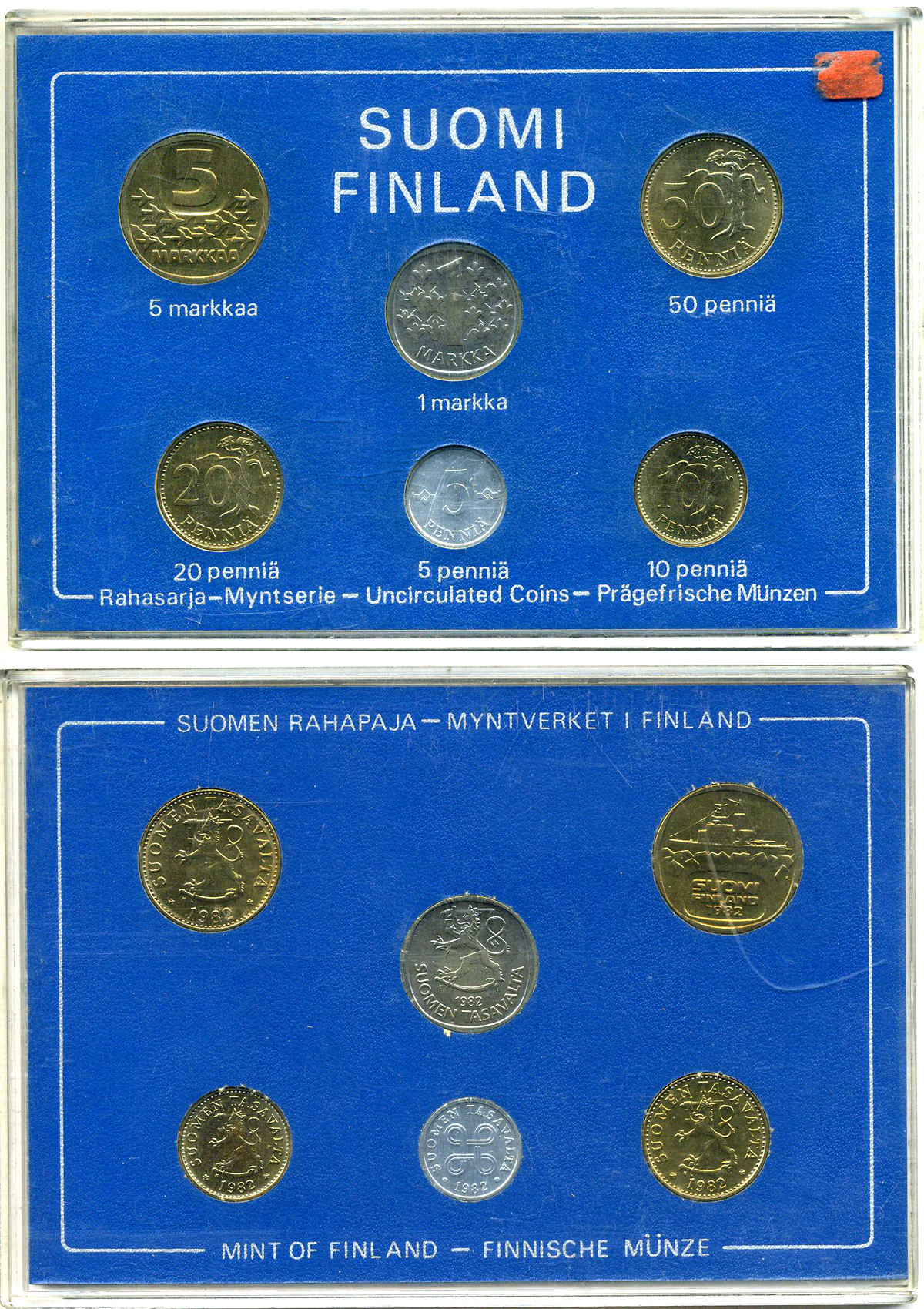 Финляндия набор из 6 монет 1982 официальный годовой набор, в пластиковой запайке KM MS11 (45a, 46-48, 49a, 57) UNC 1-6-4-37