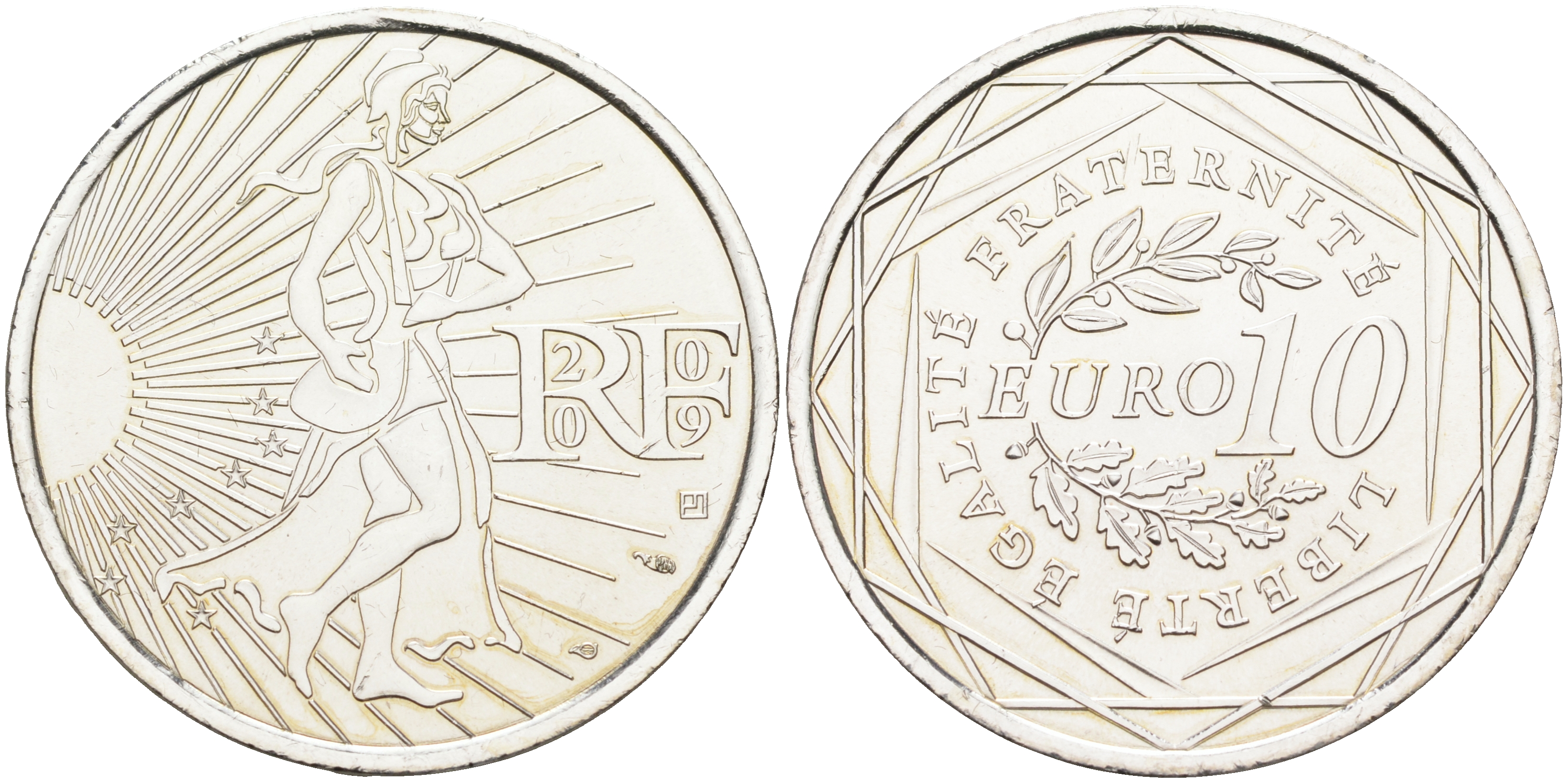 Франция 10 евро 2009 Р, сеятель KM 1580 серебро  UNC  1522-1031