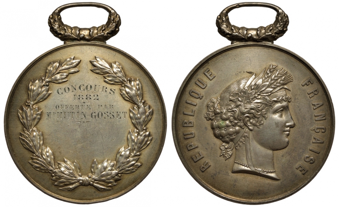 Франция медаль 1882 победителю конкурса, 75,23 гр, 61 мм  11-018-23-2