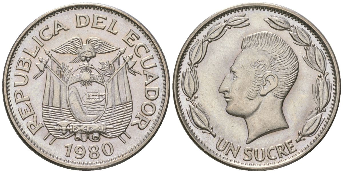 Эквадор 1 сукре 1980 KM 78b сталь плакированная никелем aUNC 4511-517