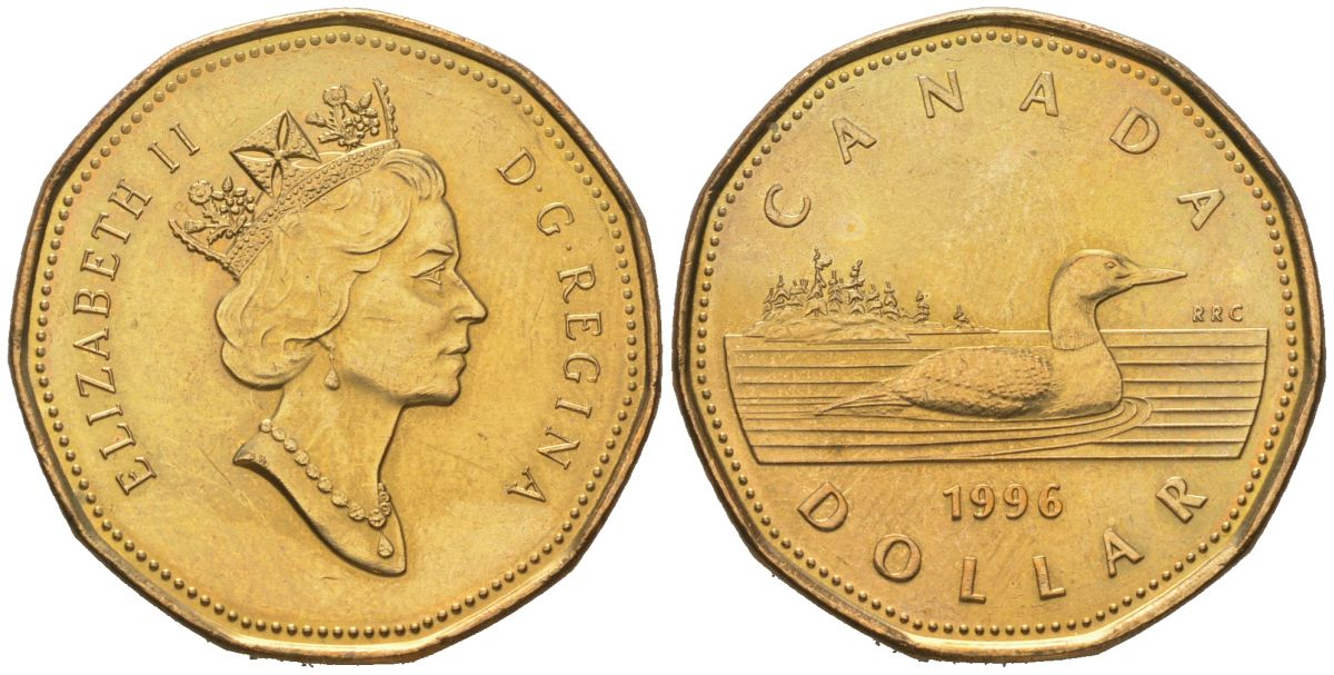 Канада 1 доллар 1996 утка, Елизавета II (1952-2022) KM 186 никель плакированный бронзой UNC 190-726