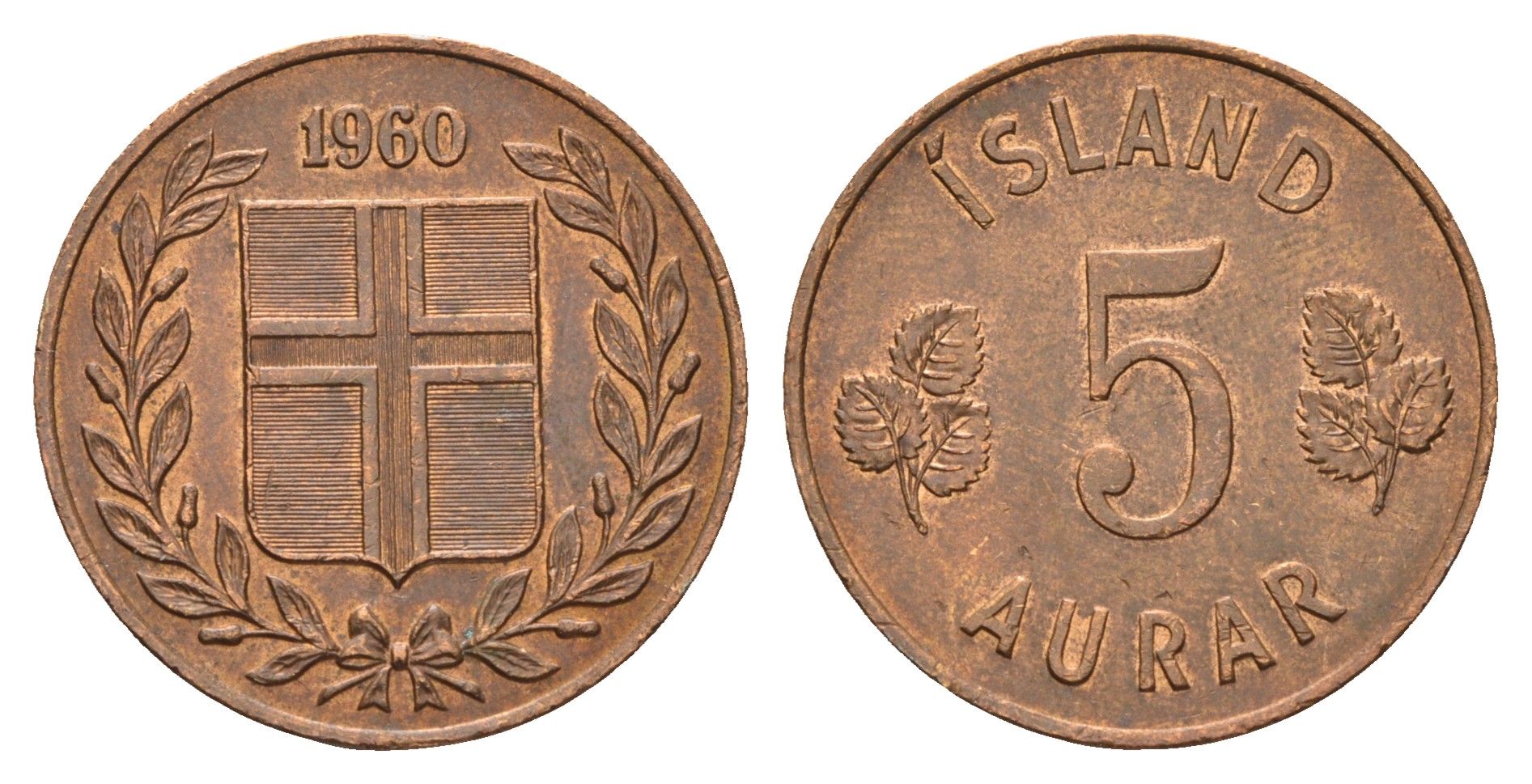 Исландия 5 эйре 1960 KM 9 бронза 4691-332