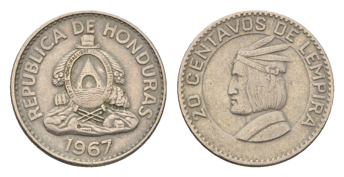 Гондурас 20 сентаво 1967 KM 79 медно-никель 4664-634