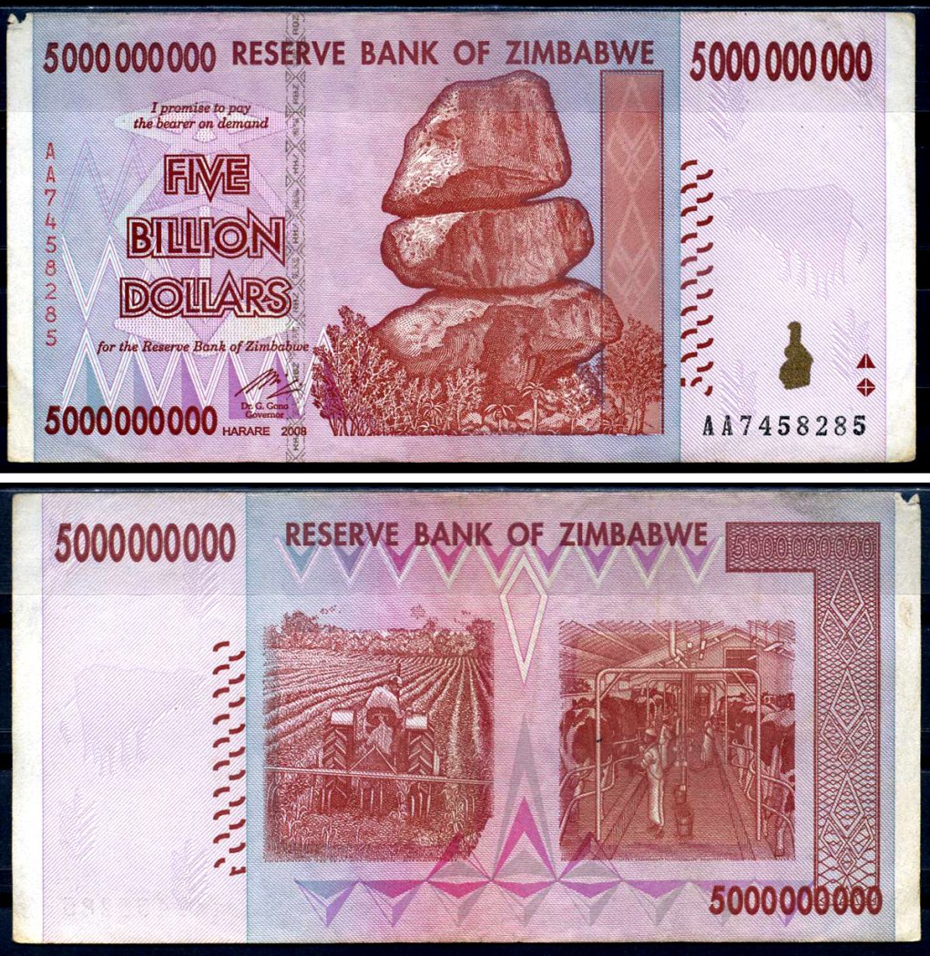 Зимбабве 5000000000 долларов 2008 Pick 84 бумага 7376-34-2-1