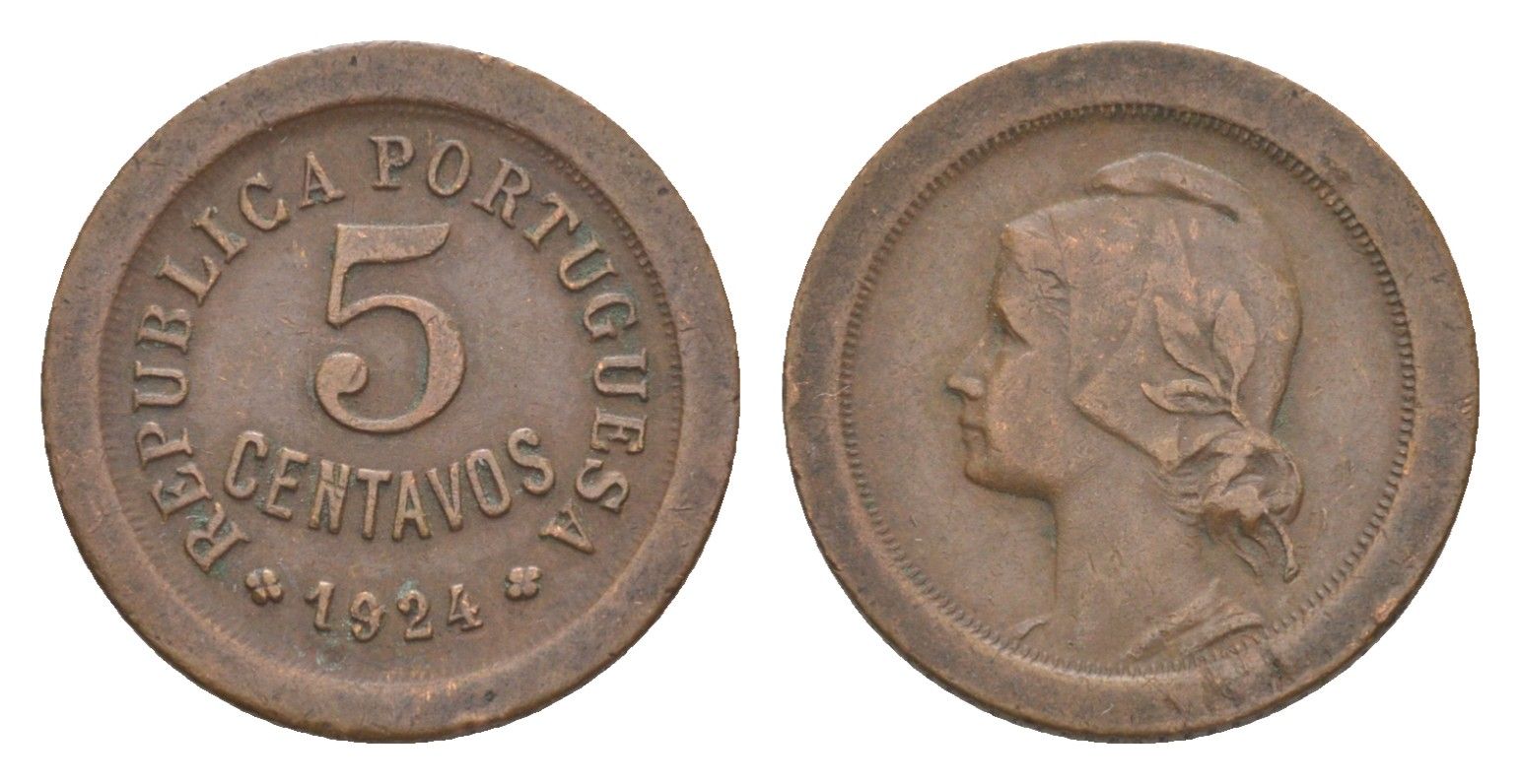 Португалия 5 сентаво 1924 KM 572 бронза 4630-1149