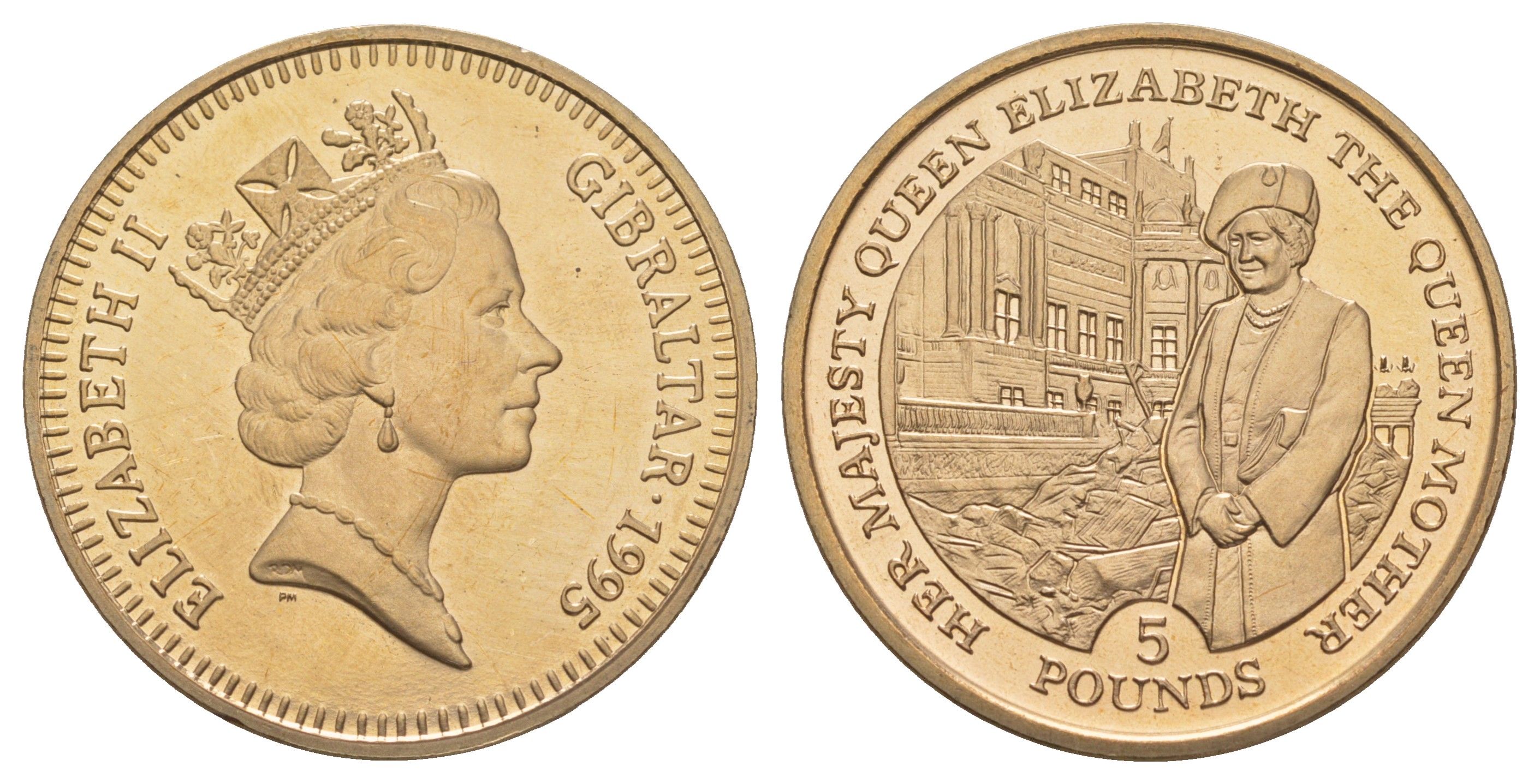 Гибралтар 5 фунтов 1995 50 лет окончания Второй мировой войны KM 334 вирениум BU 413-2941