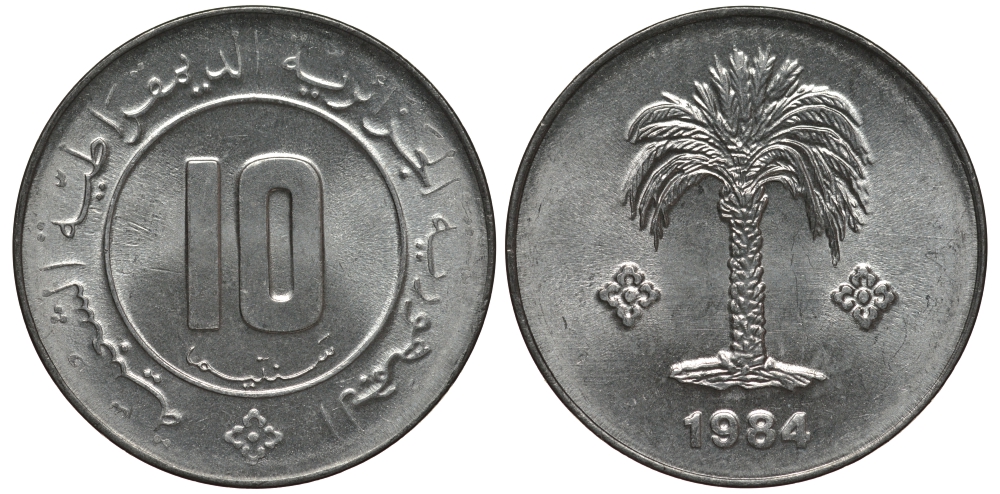 Алжир 10 сантимов 1984 пальма KM 115 алюминий UNC M49-12