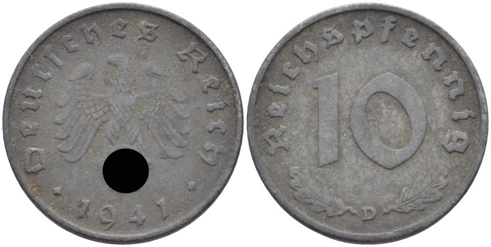 ГЕРМАНИЯ 10 РЕЙХСПФЕННИГОВ 1941 D KM 101, J. 371 цинк 4401-733