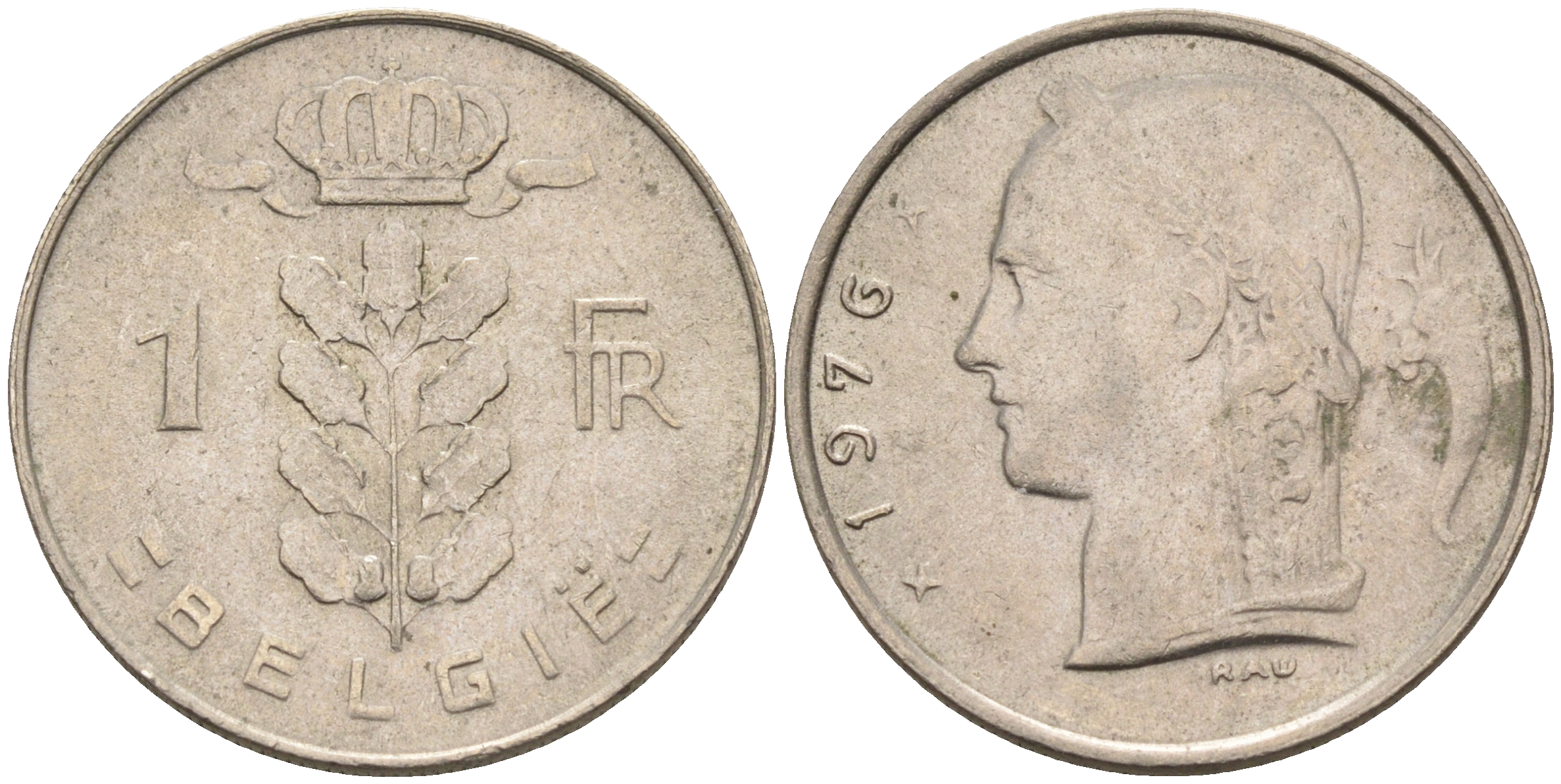 Бельгия 1 франк 1976 Belgie, Бодуэн I (1951-1993) KM 143.1 медно-никель 4592-1145