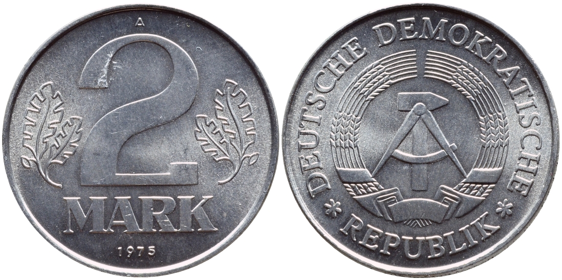 ГДР 2 МАРКИ 1975 А KM 48 алюминий UNC 59-531