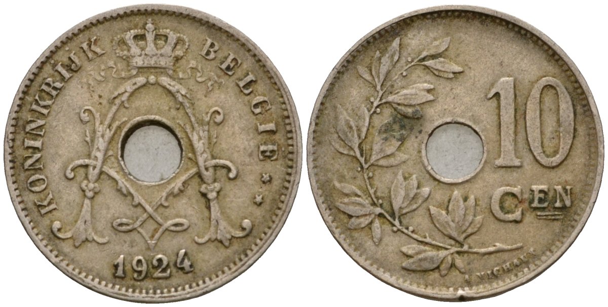 Бельгия 10 сантимов 1924 Belgie KM 86 медно-никель 26-612
