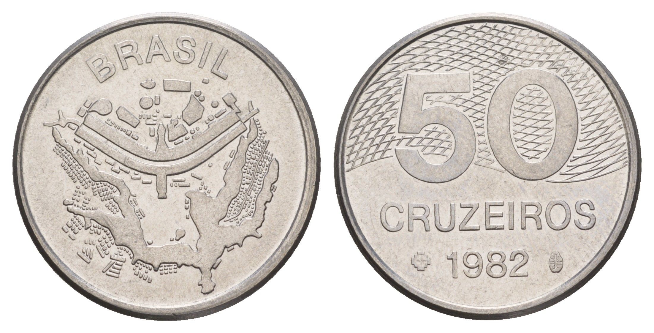 Бразилия 50 крузейро 1982 KM 594.1 нержавеющая сталь 4657-122