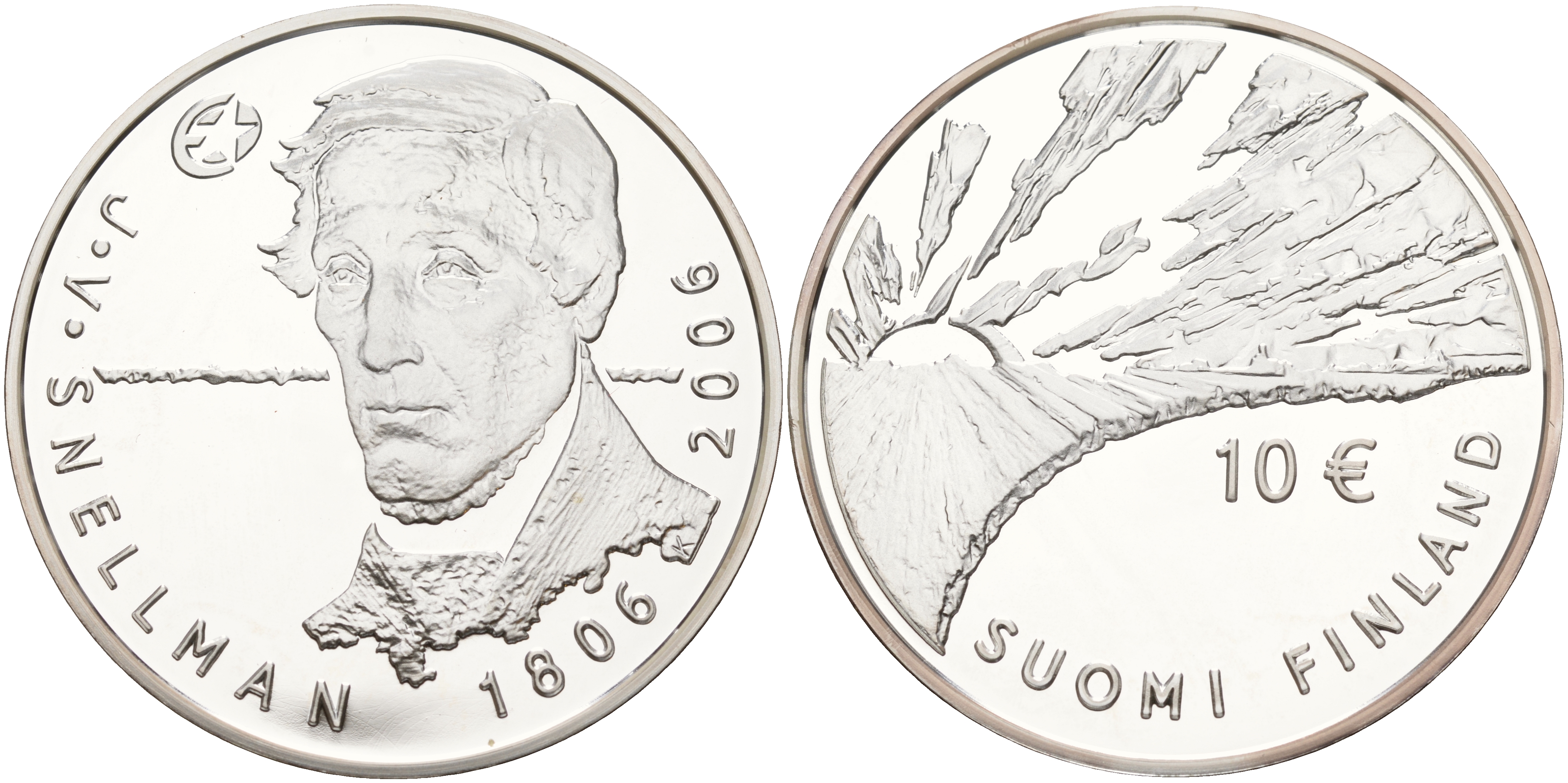 Финляндия 10 евро 2006 200 лет со дня рождения Йохана Снелльмана, философ KM 124 серебро PROOF 11-266-44