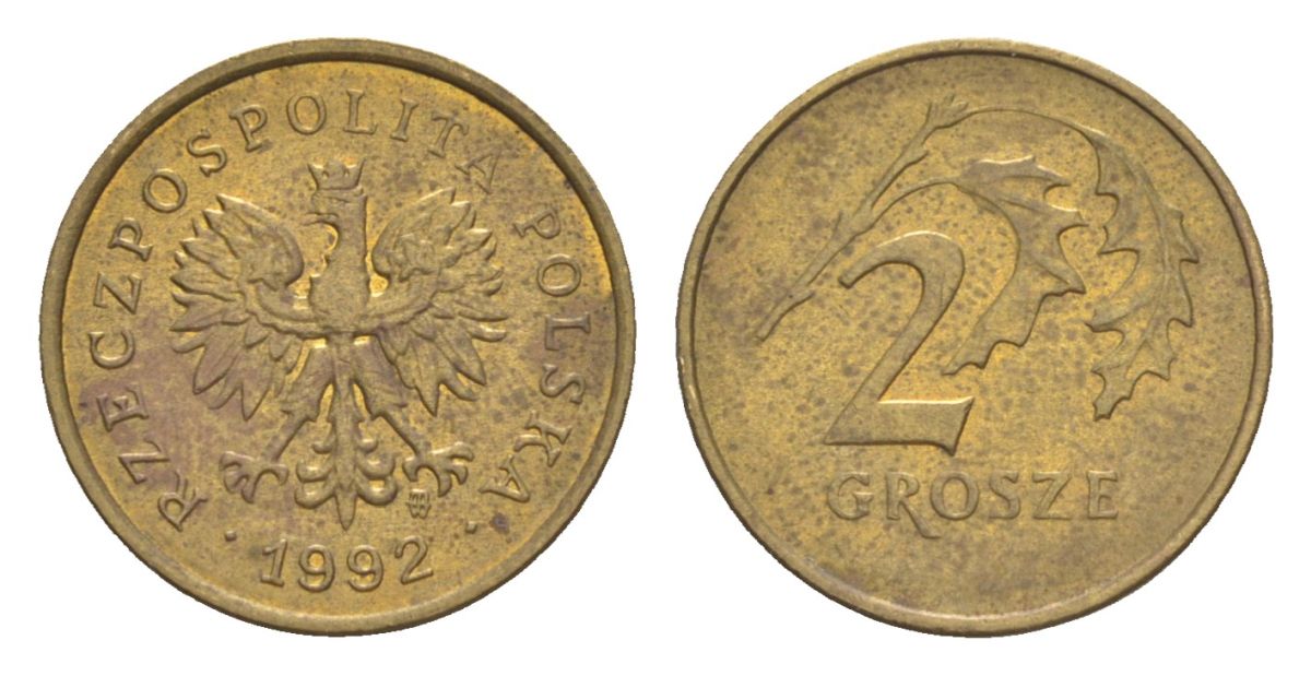 Польша 2 гроша 1992 Y 277 марганец латунь aUNC 4625-149