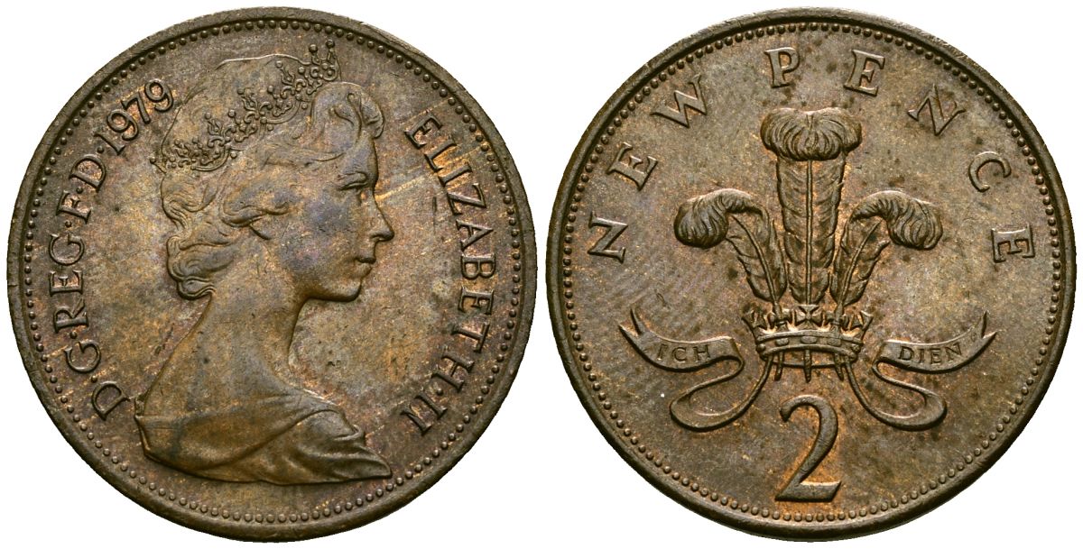 Великобритания 2 пенса 1979 Елизавета II (1952-2022) KM 916, Spink 4235 (C1) бронза 4381-345