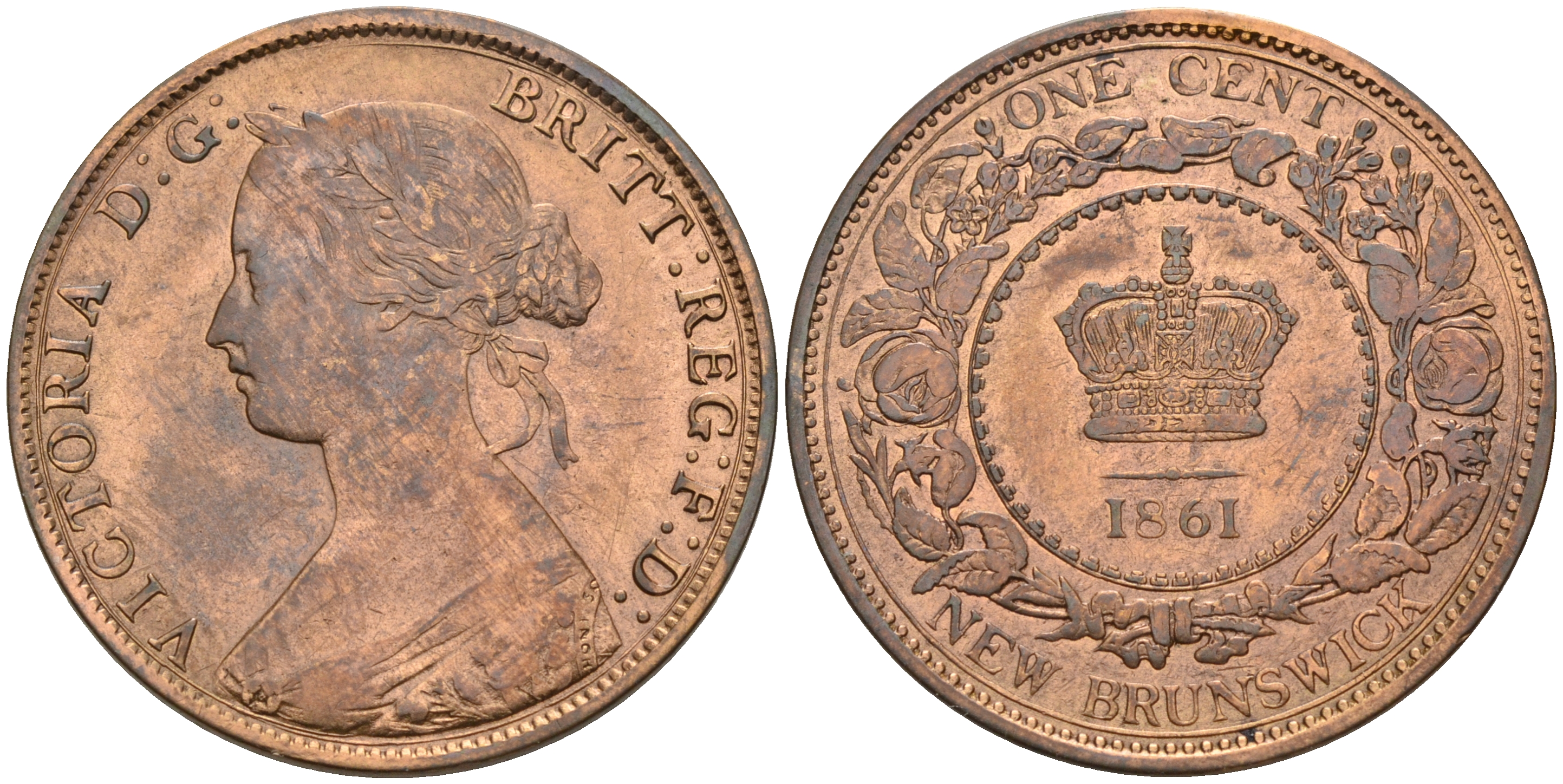 Канада, Нью-Брансуик 1 цент 1861 Виктория (1837-1901) KM 6 медь    4601-1032