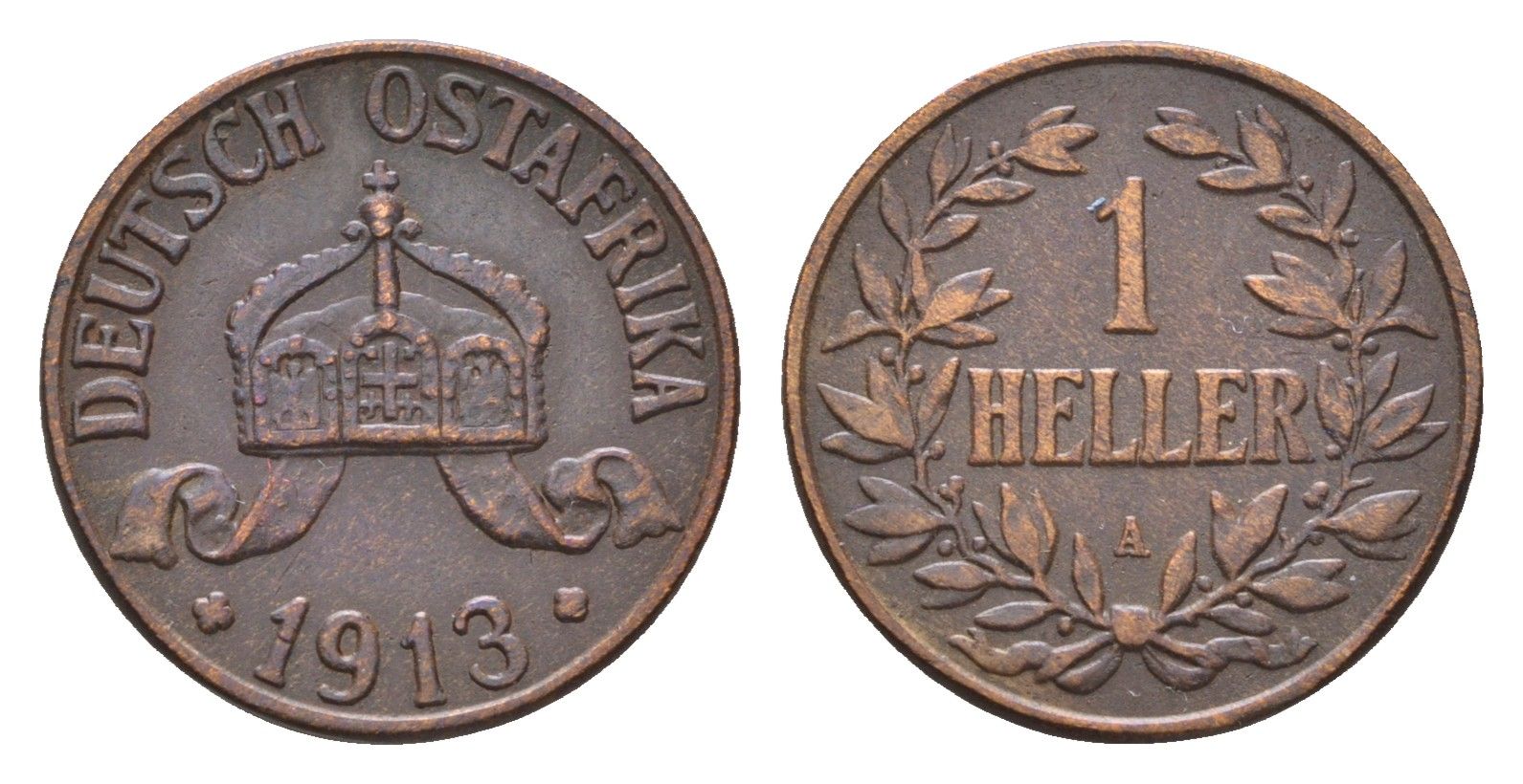 Германская Восточная Африка 1 геллер 1913 A KM 7 бронза 4154-414