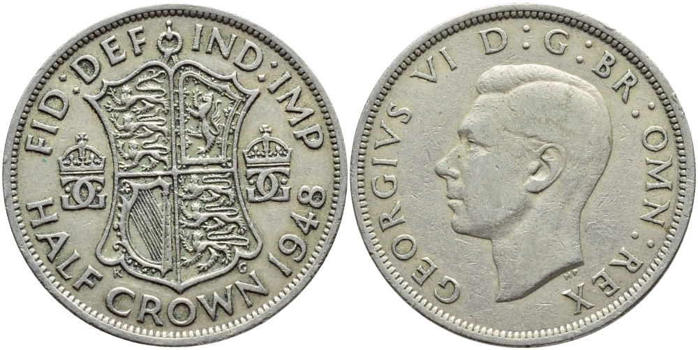 Великобритания 1/2 кроны 1948 Георг VI (1936-1952) KM 866, Spink 4101 медно-никель 4386-912