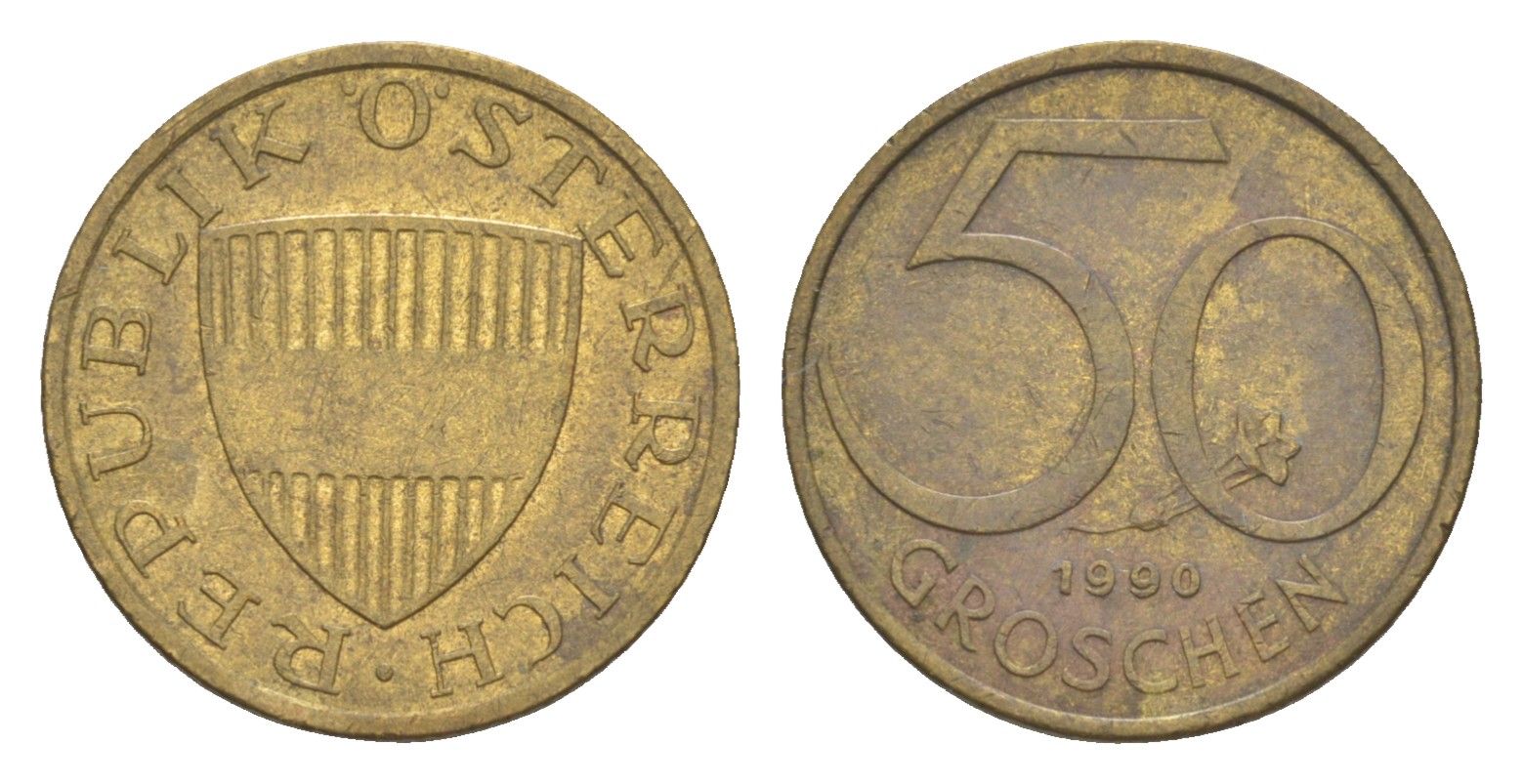 Австрия 50 грошей 1990 KM 2885 алюминиевая бронза 4532-169