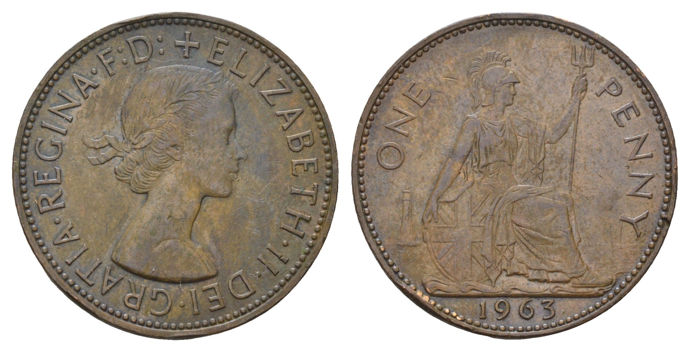 Великобритания 1 пенни 1963 Елизавета II (1952-2022) KM 897, Spink 4157 бронза 3855-226